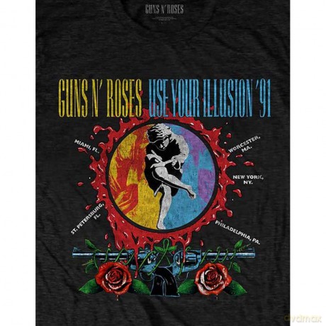 Guns n Roses: Guns N' Roses Unisex T-Shirt: Use Your Illusion Circle Splat (Black) (Medium)