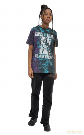Guns n Roses: Guns N' Roses Unisex T-Shirt: Use Your Illusion Monochrome (Blue) (Wash Collection) (Small)