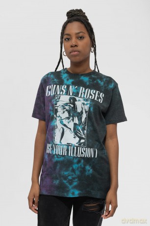 Guns n Roses: Guns N' Roses Unisex T-Shirt: Use Your Illusion Monochrome (Blue) (Wash Collection) (X-Large)