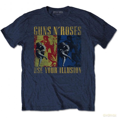 Guns n Roses: Guns N' Roses Unisex T-Shirt: Use Your Illusion Navy (Navy Blue) (Large)