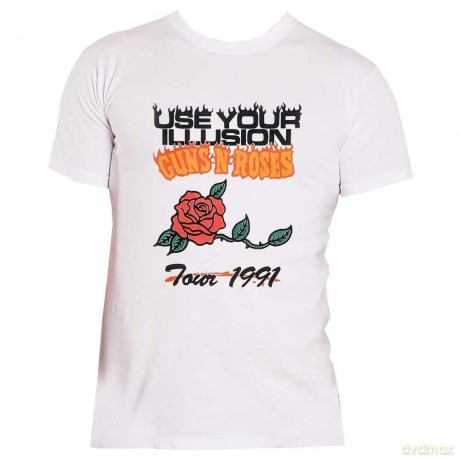 Guns n Roses: Guns N' Roses Unisex T-Shirt: Use Your Illusion Tour 1991 (White) (Large)