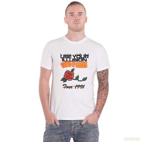 Guns n Roses: Guns N' Roses Unisex T-Shirt: Use Your Illusion Tour 1991 (White) (Medium)