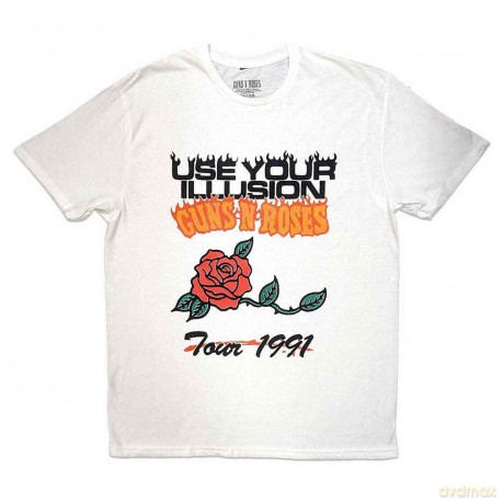 Guns n Roses: Guns N' Roses Unisex T-Shirt: Use Your Illusion Tour 1991 (White) (Medium)
