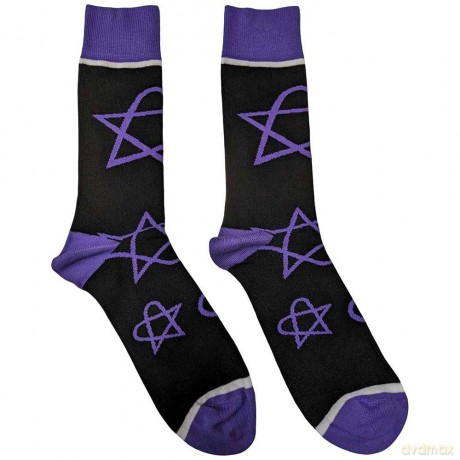 Him: HIM Unisex Ankle Socks: Purple Heartagrams (Black) (UK Size 7 - 11)