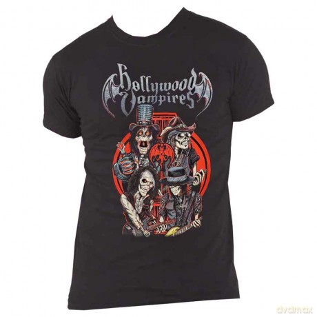 Hollywood Vampires: Unisex T-Shirt: Caricatures (Black) (Back Print) (XX-Large)