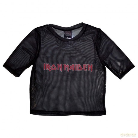 Iron Maiden: Ladies Crop Top: Logo (Black) (Mesh) (Large)