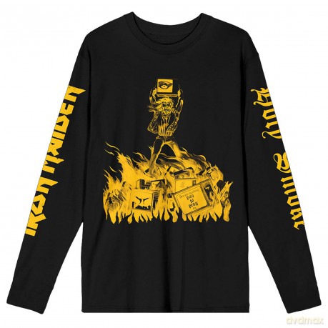Iron Maiden: Unisex Long Sleeve T-Shirt: Holy Smoke Isolated Yellow (Black) (Sleeve Print) (Small)