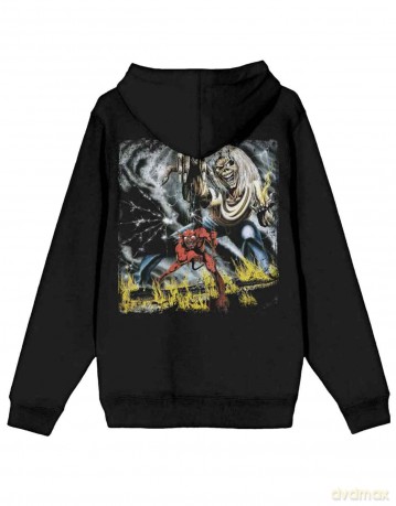 Iron Maiden: Unisex Pullover Hoodie: Number Of The Beast Vintage Logo Faded Edge Album (Black) (Back Print) (Large)