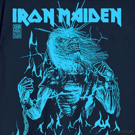 Iron Maiden: Unisex T-Shirt: 50 Life After Death Flames Blue (Navy Blue) (Medium)