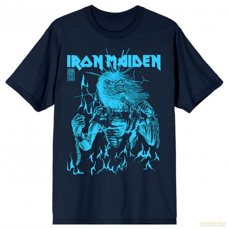 Iron Maiden: Unisex T-Shirt: 50 Life After Death Flames Blue (Navy Blue) (X-Large)