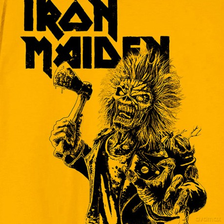 Iron Maiden: Unisex T-Shirt: Est. 1975 Eddie Axe Graphic (Yellow) (Large)