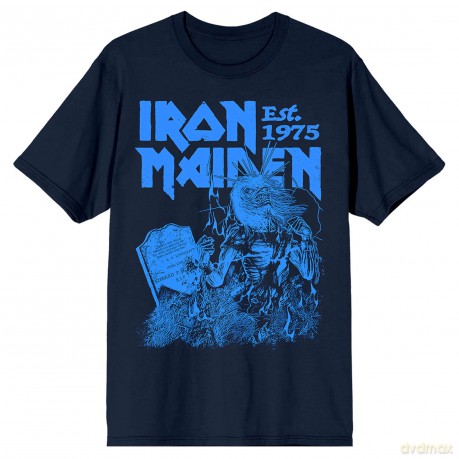 Iron Maiden: Unisex T-Shirt: Est. 1975 Life After Death Stamp (Navy Blue) (Small)
