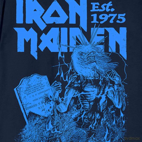 Iron Maiden: Unisex T-Shirt: Est. 1975 Life After Death Stamp (Navy Blue) (X-Large)