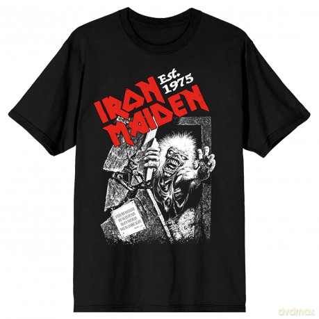 Iron Maiden: Unisex T-Shirt: Est. 1975 No Prayer Grave Red Logo (Black) (Small)