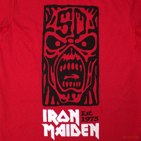 Iron Maiden: Unisex T-Shirt: Est. 1975 Stamp Logo Black (Red) (Medium)