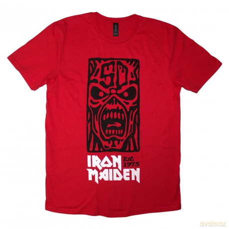 Iron Maiden: Unisex T-Shirt: Est. 1975 Stamp Logo Black (Red) (Small)