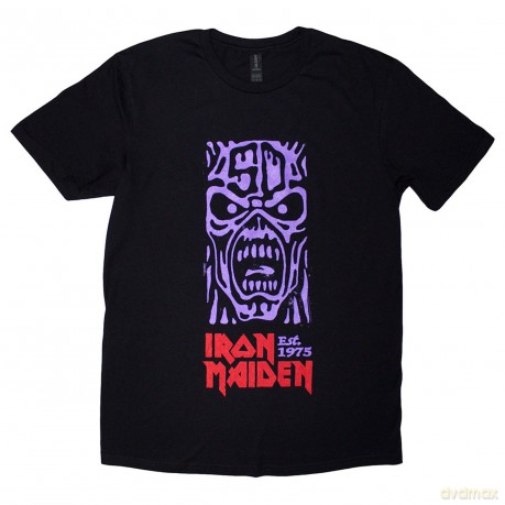 Iron Maiden: Unisex T-Shirt: Est. 1975 Stamp Logo Purple (Black) (Medium)