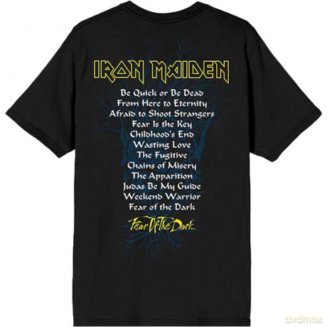 Iron Maiden: Unisex T-Shirt: Fear of the Dark Album Tracklisting (Black) (Back Print) (Medium)