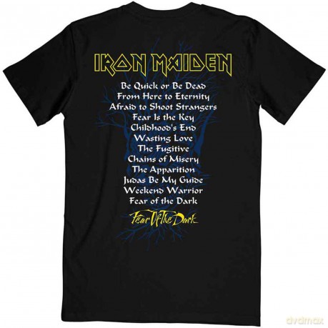 Iron Maiden: Unisex T-Shirt: Fear of the Dark Album Tracklisting (Black) (Back Print) (Small)