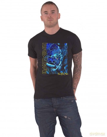 Iron Maiden: Unisex T-Shirt: Fear of the Dark Blue Tone Eddie Vertical Logo (Black) (XX-Large)