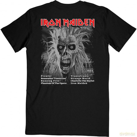 Iron Maiden: Unisex T-Shirt: First Album Track list V.3. (Black) (Back Print) (Small)