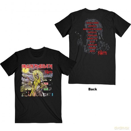 Iron Maiden: Unisex T-Shirt: Killers V.2. Album Track list (Black) (Back Print) (X-Large)