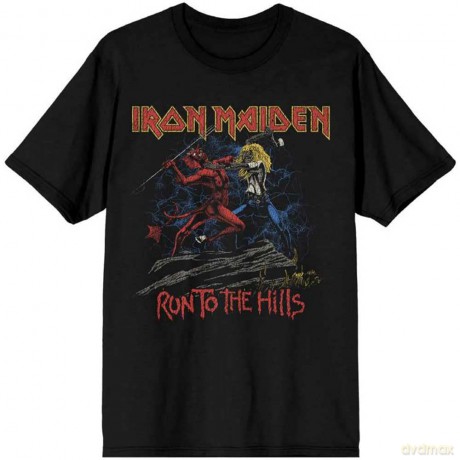 Iron Maiden: Unisex T-Shirt: Number Of The Beast Run To The Hills Distress (Black) (Small)