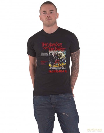 Iron Maiden: Unisex T-Shirt: Number Of The Beast Run To The Hills Distress (Black) (XX-Large)