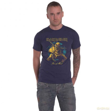 Iron Maiden: Unisex T-Shirt: Piece of Mind Gold Eddie (Navy Blue) (Small)