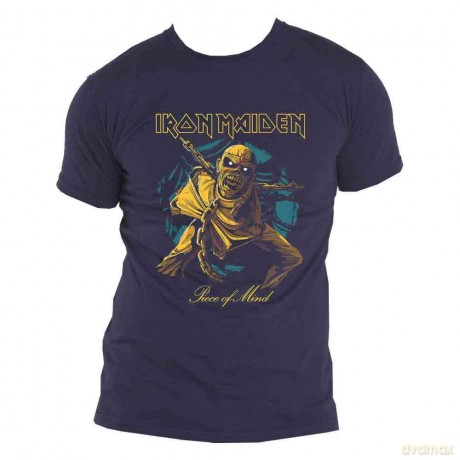Iron Maiden: Unisex T-Shirt: Piece of Mind Gold Eddie (Navy Blue) (Small)