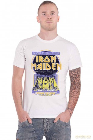Iron Maiden: Unisex T-Shirt: Powerslave Japan Flyer (White) (X-Large)