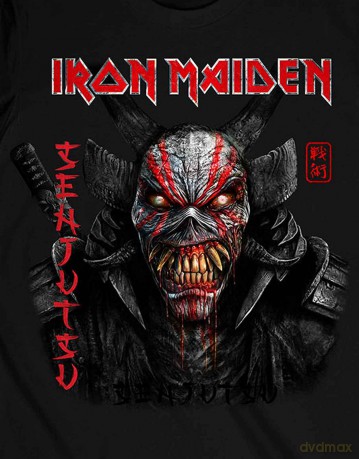 Iron Maiden: Unisex T-Shirt: Senjutsu Black Cover Vertical Logo (Black) (Large)