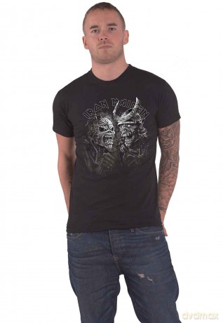 Iron Maiden: Unisex T-Shirt: Senjutsu Large Grayscale Heads (Black) (Large)