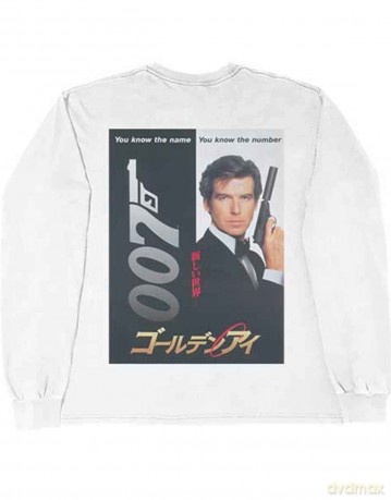 James Bond 007: Unisex Long Sleeve T-Shirt: Goldeneye Japanese Poster (White) (Back Print) (X-Large)