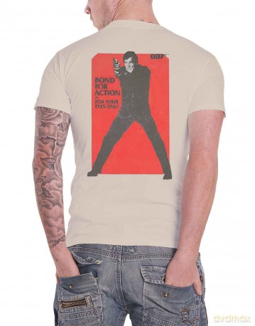 James Bond 007: Unisex T-Shirt: For Your Eyes Only Bond For Action (Natural) (Back Print) (Medium)