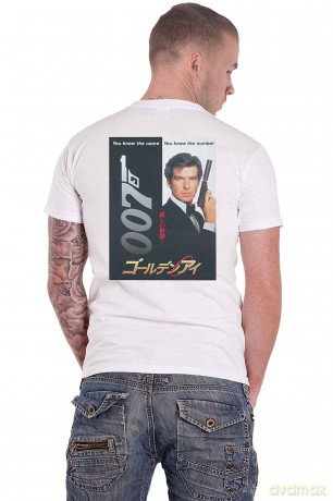 James Bond 007: Unisex T-Shirt: Goldeneye Japanese Poster (White) (Back Print) (Medium)
