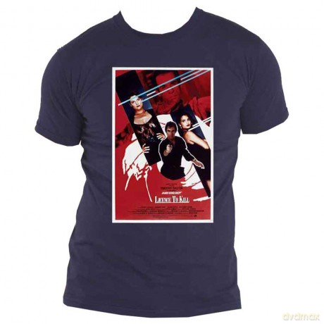 James Bond 007: Unisex T-Shirt: Licence To Kill Poster (Navy Blue) (Medium)