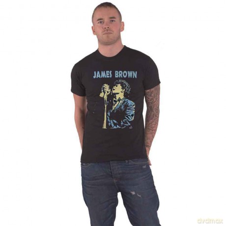 James Brown: Unisex T-Shirt: Holding Mic (Black) (Small)