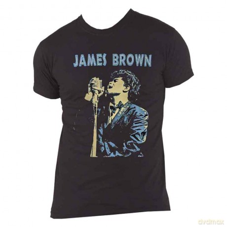 James Brown: Unisex T-Shirt: Holding Mic (Black) (Small)