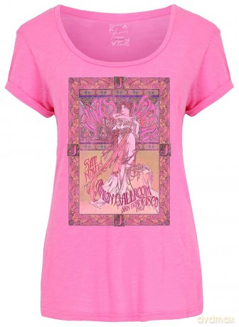 Janis Joplin: Ladies Fashion Tee: Avalon Ballroom '67 with Soft Hand Inks (Large)