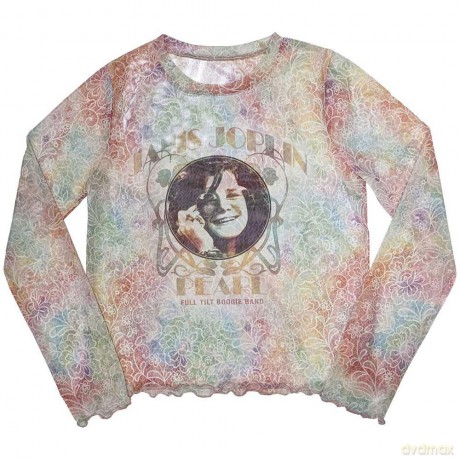Janis Joplin: Ladies Long Sleeve Crop Top: Pearl (White) (Mesh) (X-Small)
