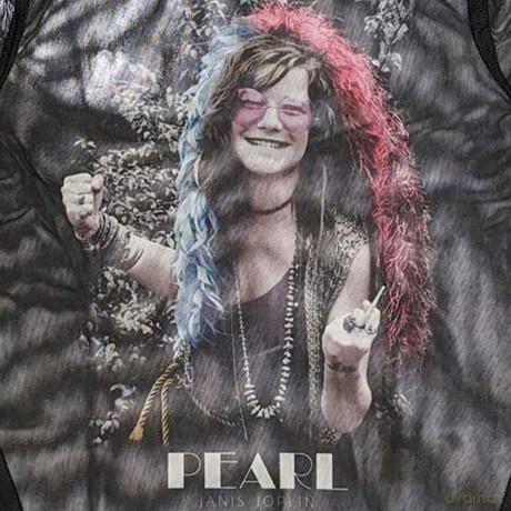 Janis Joplin: Ladies Long Sleeve Crop Top: Pearl Garden (Black) (Mesh) (Medium)