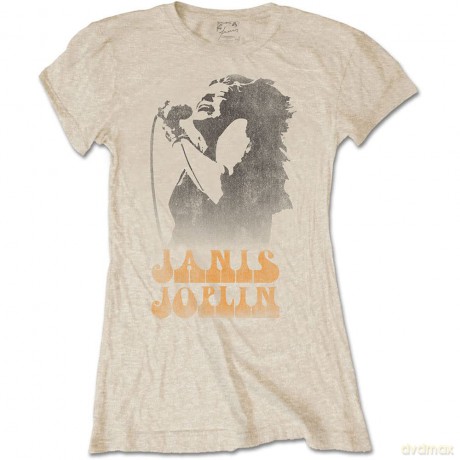 Janis Joplin: Ladies T-Shirt: Working The Mic (Sand) (X-Large)