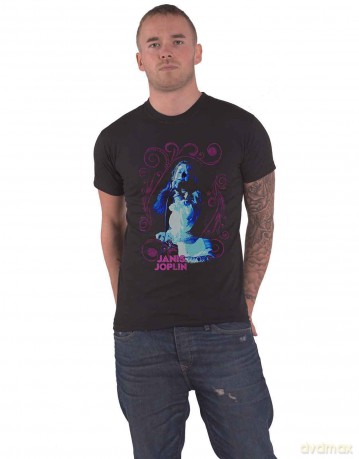 Janis Joplin: Unisex T-Shirt: Floral Frame (Black) (Large)