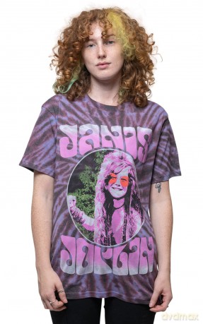 Janis Joplin: Unisex T-Shirt: Pink Shades (Purple) (Wash Collection) (Large)