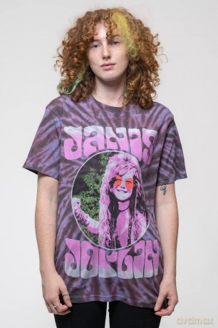 Janis Joplin: Unisex T-Shirt: Pink Shades (Purple) (Wash Collection) (Medium)