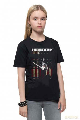Jimi Hendrix: Kids T-Shirt: Peace Flag (Black) (7-8 Years)