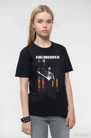 Jimi Hendrix: Kids T-Shirt: Peace Flag (Black) (7-8 Years)