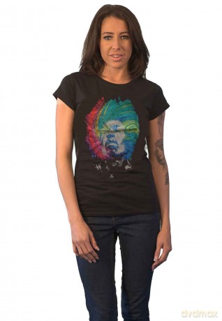 Jimi Hendrix: Ladies T-Shirt: Galaxy (Black) (Large)