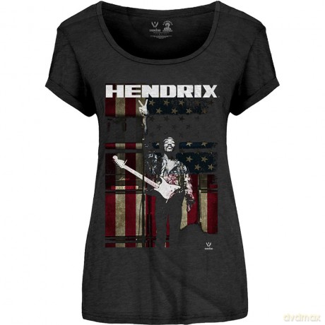Jimi Hendrix: Ladies Tee: Peace Flag (Large)
